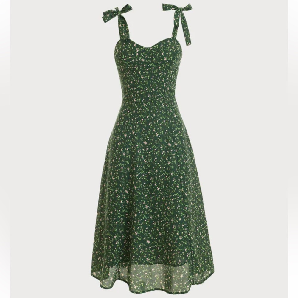 Rihoas Floral Tie Straps Midi Dress